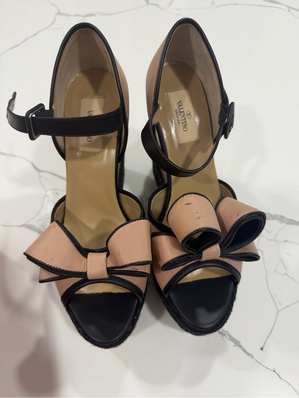Valentino Pink and Black Bow Ankle-Strap Heels